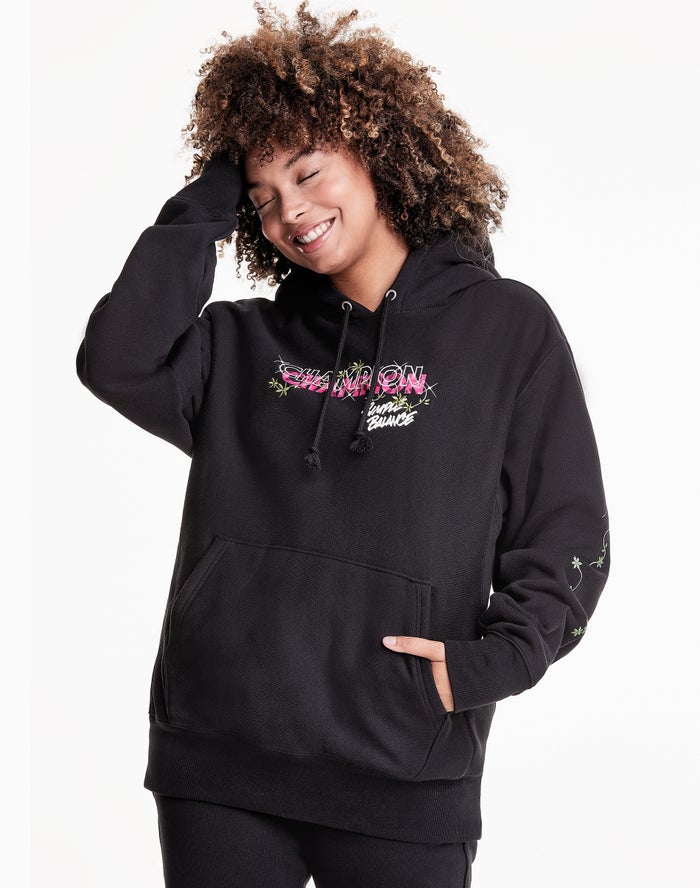 Champion Merlot Artist Series Reverse Weave Boyfriend Simple Balance Kadın Kapşonlu Sweatshirt Siyah